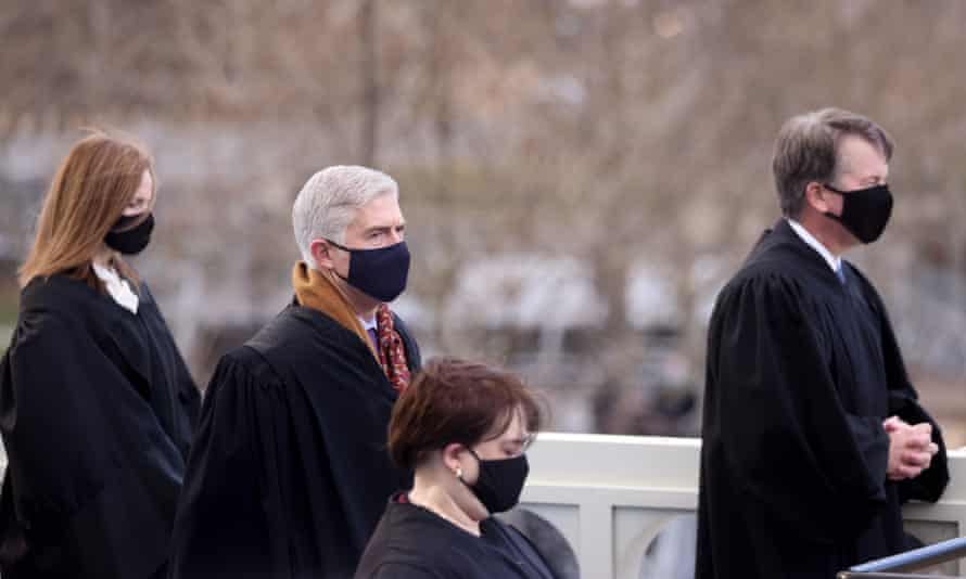 US Supreme Court justices Amy Coney Barrett, Neil Gorsuch, Elena Kagan and Brett Kavanaugh attend President Joe Biden’s inauguration in January.