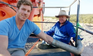 David Pocock and Rick Laird chained to a digger while protesting the Maules Creek mine in northern NSW in 2014.