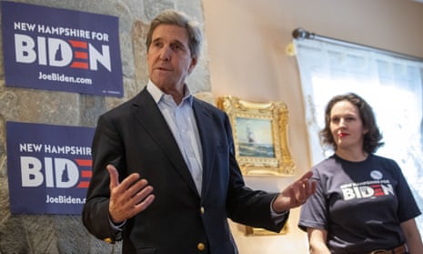 Former secretary of state John Kerry speaks to supporters of Democratic presidential candidate Joe Biden in Hampton, New Hampshire in January 2020