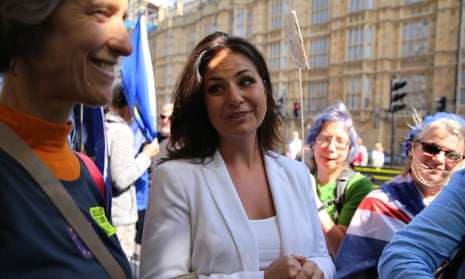 Heidi Allen with protesters outside the Houses of Parliament