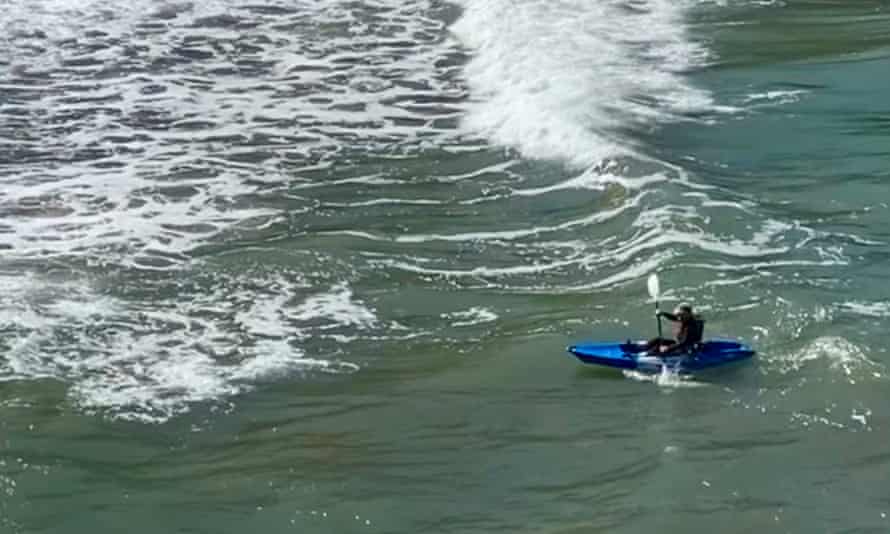 Kevin Rushby kayaking off the Ceredigion coast.