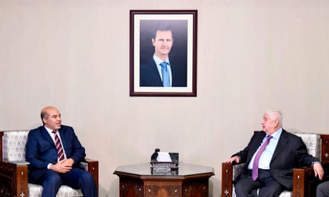 Syria’s foreign minister, Walid al-Moallem, meets Libya’s eastern government deputy prime minister, Abdul Rahman al-Ahiresh in Damascus.