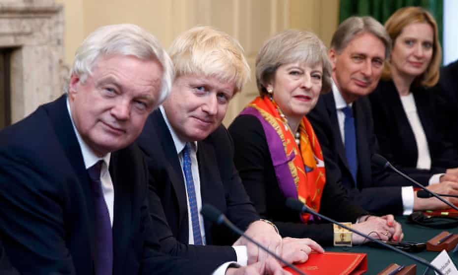 Brexit secretary David Davis, foreign secretary Boris Johnson, Theresa May, Chancellor Philip Hammond and home secretary Amber Rudd.