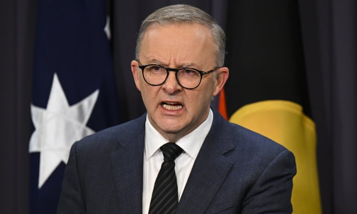 Anthony Albanese speaks to the media during a press conference at Parliament House in Canberra