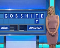 Rachel Riley standing next to letters spelling the word 'gobshite' on the Countdown set