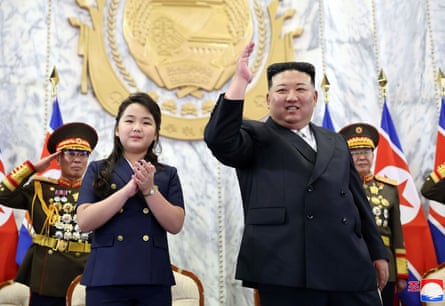 Kim Jong-un and Ju-ae attend a paramilitary parade ceremony marking North Korea’s 75th founding anniversary in Pyongyang in September 2023.