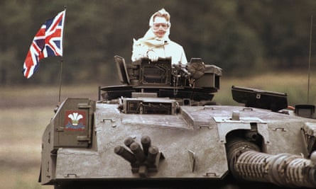 Margaret Thatcher in a tank in 1986