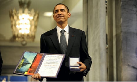  Barack Obama at the Nobel peace prize ceremony at Oslo Town Hall, Oslo. 