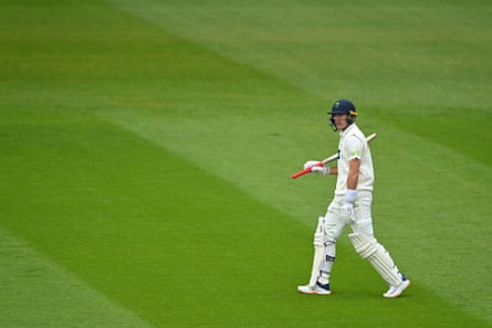 Labuschagne walks off after being given out batting for Glamorgan against Kent.