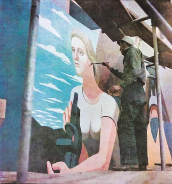 Guston working on his mural Work the American Way, 1939