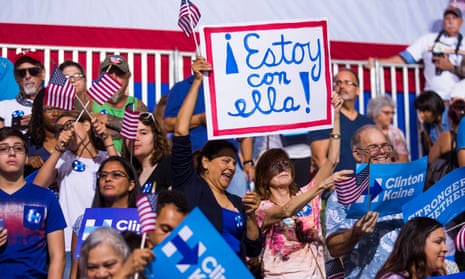 Latino supporters of Hillary Clinton hold a sign saying ‘I’m with her’ written in Spanish at a campaign rally in Miami, Florida, in July.