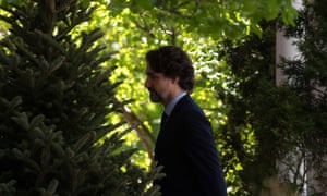 Canadian Prime Minister Justin Trudeau returns to Rideau Cottage following a daily news conference in Ottawa, Friday 22 May 2020.
