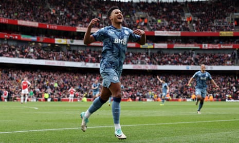 Ollie Watkins celebrates scoring Aston Villa’s second goal after 87 minutes