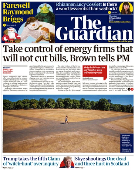 Guardian front page, 11 August 2022