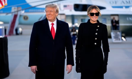 Donald and Melania Trump at Joint Base Andrews in Maryland on 20 January 2021.