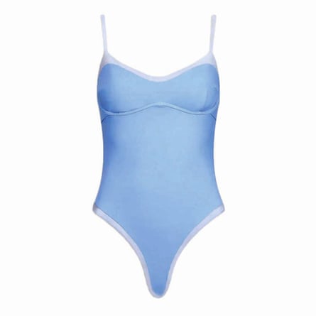 Blue and cream contrast trim swimsuit