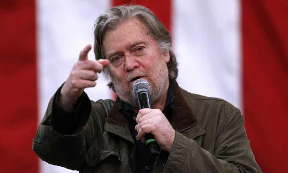 Steve Bannon speaks during a campaign rally for Republican candidate for US Senate Roy Moore in Midland City, Alabama. Moore lost to Democrat Doug Jones.