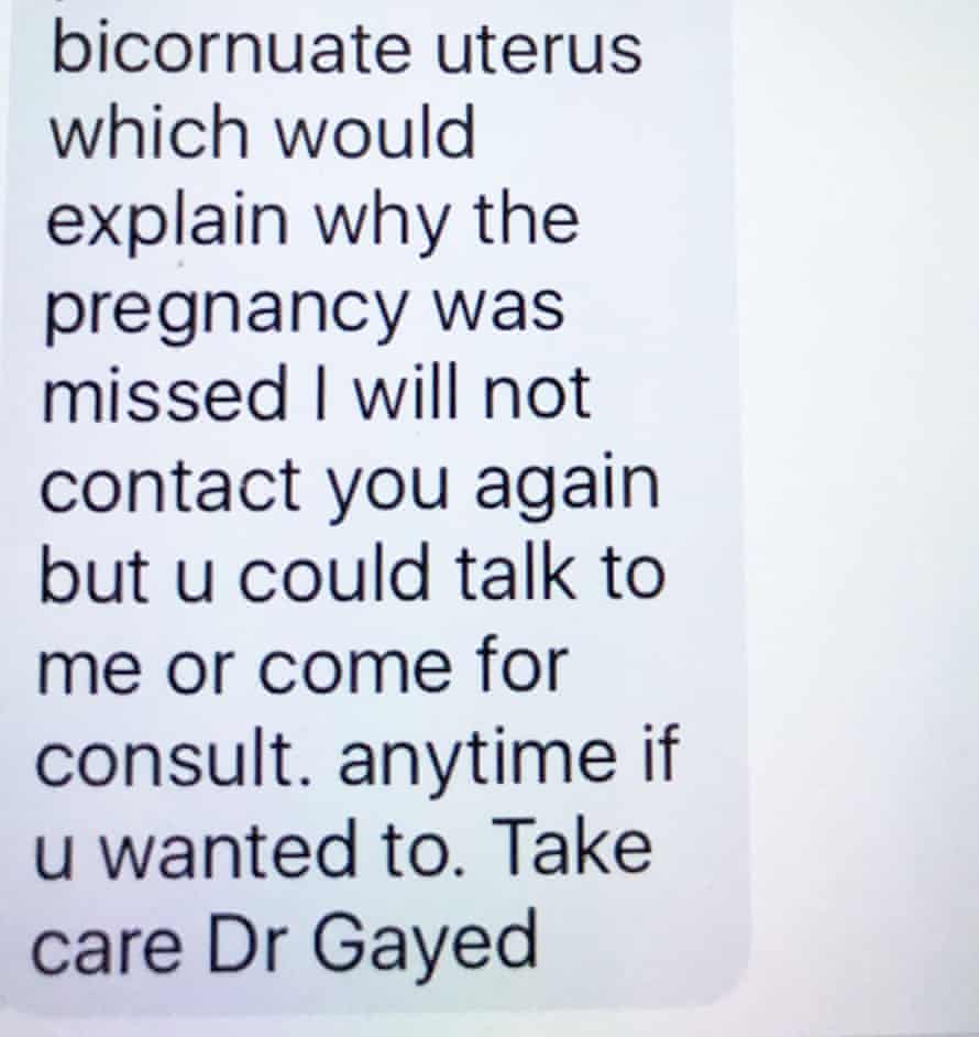 A text message to Lyndsay Heaton from Dr Gayed