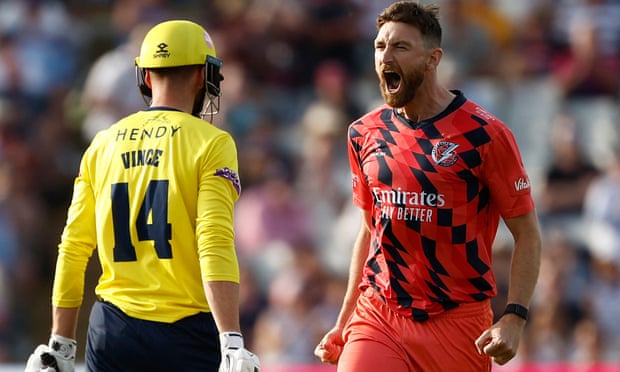 Richard Gleeson roars his delight after taking the wicket of Hampshire's James Vince on T20 Finals Day