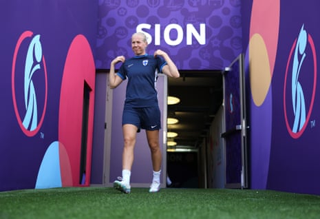 Eveliina Summanen leaves the tunnel ahead of the match between Norway and Finland at Stade de Tourbillon