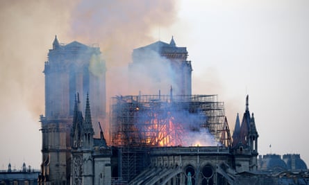 Notre Dame Cathedral on fire on 15 April.