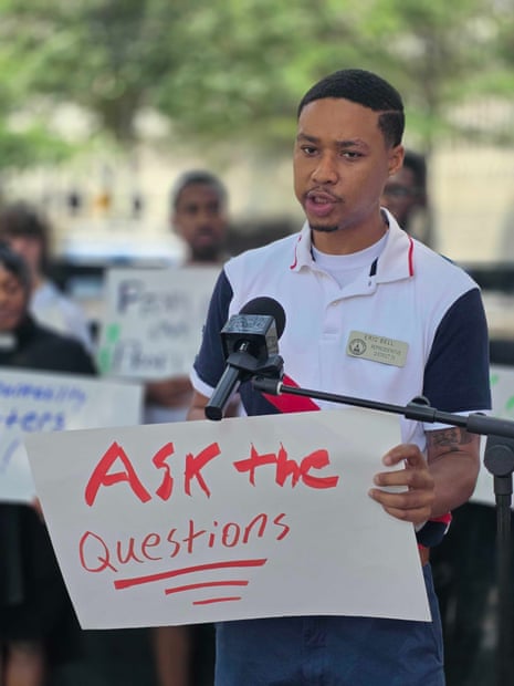 Georgia state lawmaker Eric Bell at a protest in Atlanta on Tuesday.