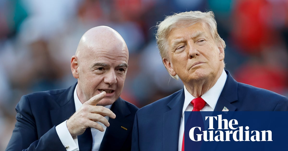 Gianni Infantino and Donald Trump enjoying the World Cup while democracy and basic ethics are shown a straight red off camera.