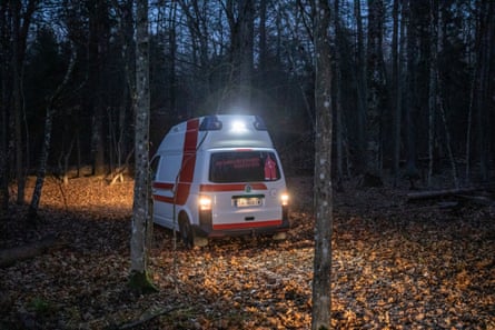 An ambulance in a forest