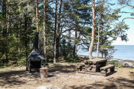 Stove and picnic table overlooking Baltic, Estonia