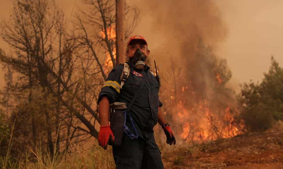 A firefighter on the Greek island of Evia