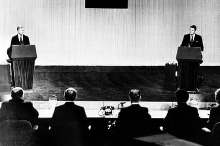 Jimmy Carter and Ronald Reagan debate in Cleveland in 1980.