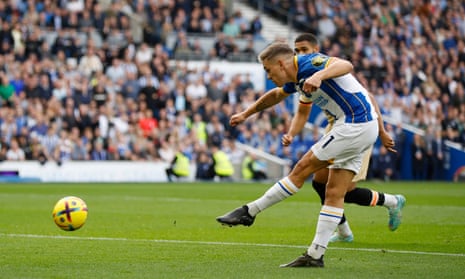 Brighton v Chelsea, Newcastle v Aston Villa: Premier League – live | Premier League 9 Brighton’s Leandro Trossard scores their first goal.