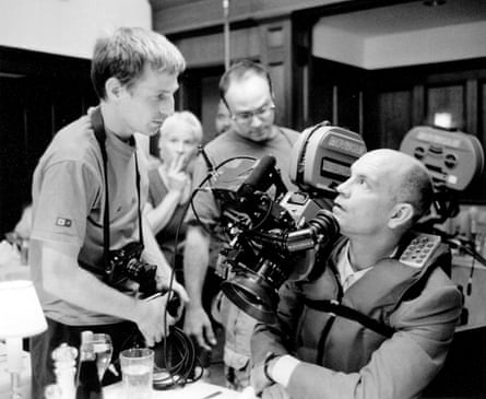 Spike Jonze and John Malkovich on set.