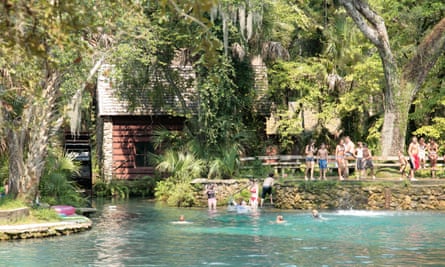 Swimmers and sunbathers at Juniper spring, Ocala national forest, Florida, North America.