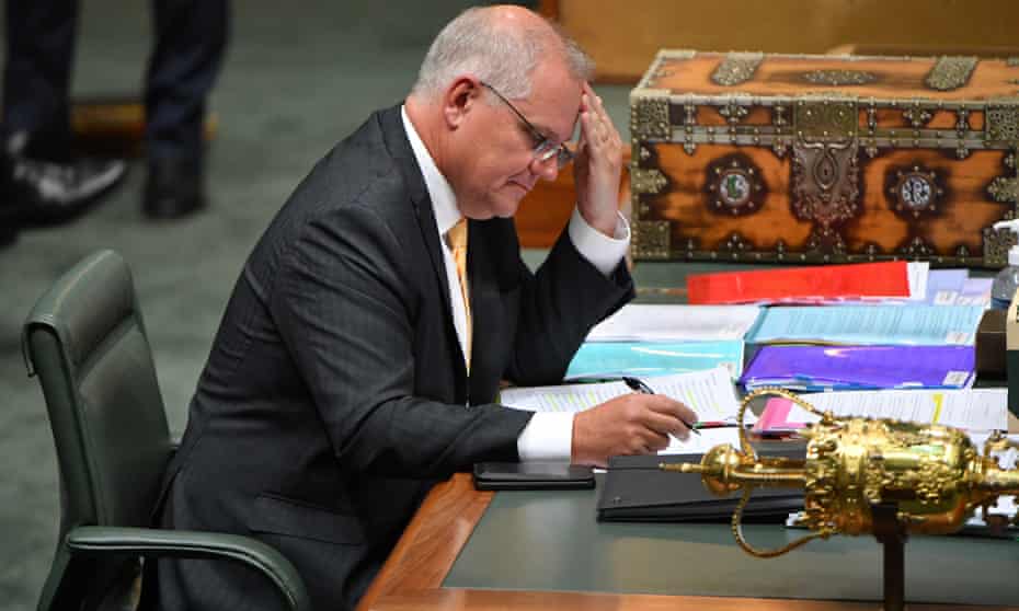 Prime Minister Scott Morrison during House of Representatives Question Time at Parliament House in Canberra, February 15, 2021.
