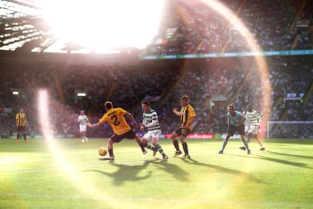 Michalis Bakakis in action for AEK Athens on a lovely sunny day at Celtic Park in 2018.