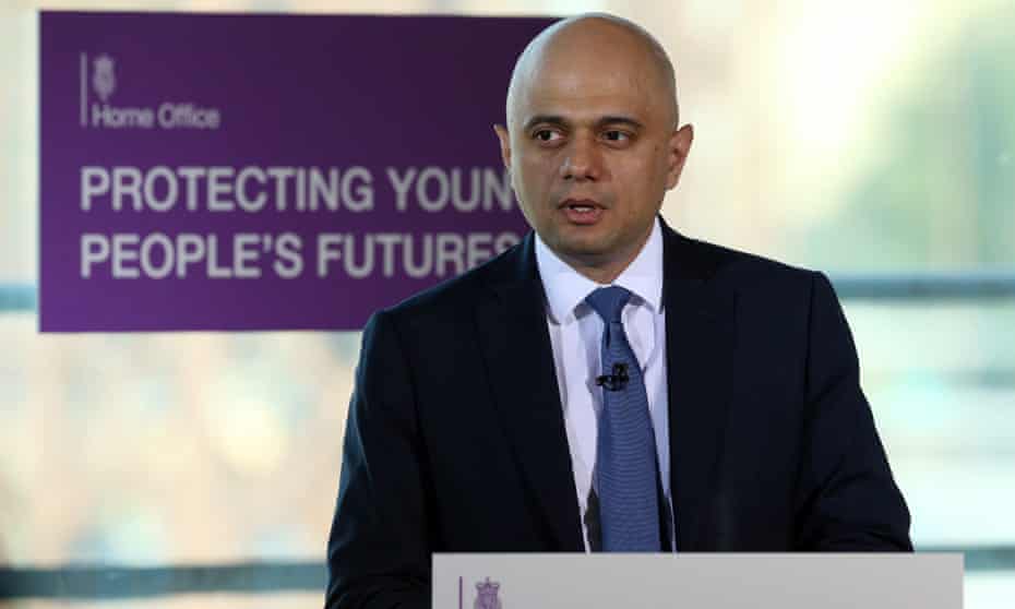 Sajid Javid delivers his speech to youth workers and police officers in east London.