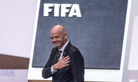 Gianni Infantino reacts after being re-elected for a second term as Fifa president.