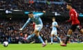 Phil Foden scores Manchester City’s second goal against Manchester United at the Etihad in March 2024