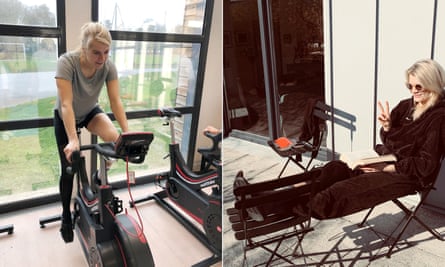 Hegerberg exercising five weeks after knee surgery and relaxing two weeks later