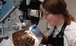 Part of the hoard being examined at the British Museum