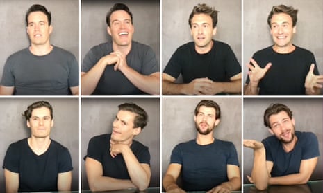 A composite of images showing white male actors in various poses.
