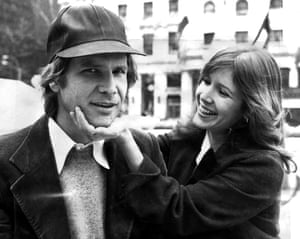 Carrie Fisher with Harrison Ford in New York for the premiere of their film Star Wars. In her autobiography, The Princess Diarist, Fisher said they had an on-set affair