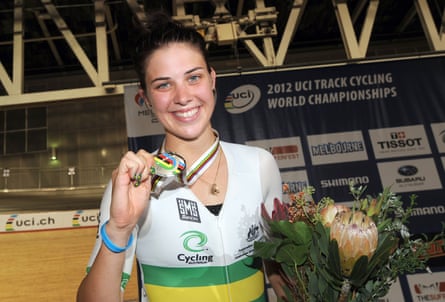 Melissa Hoskins after winning a silver medal at the 2012 UCI Track Cycling world championships.