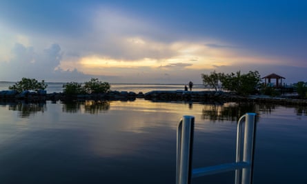 The view of the ocean from a local park in Key Largo, Florida at sunset.