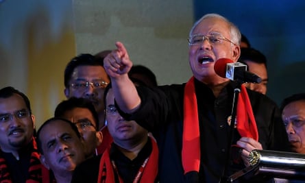 Malaysian prime minister Najib Razak addresses Rohingya Muslim refugees in Kuala Lumpur.
