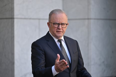 Anthony Albanese at a press conference in Canberra.