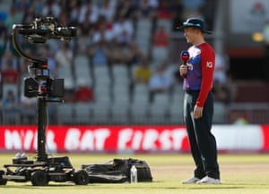 England’s Eoin Morgan is interviewed before the match.