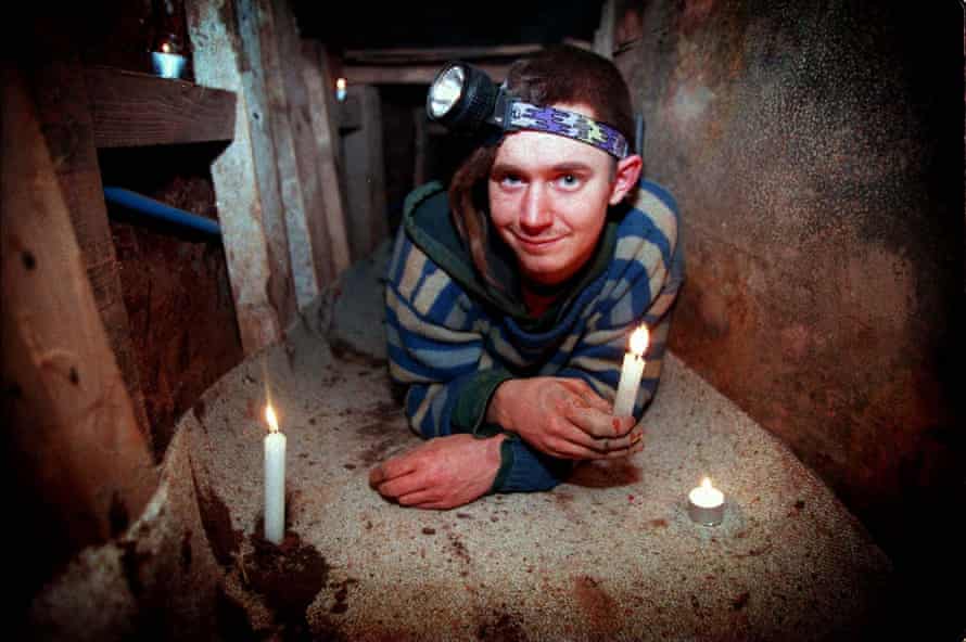 Environmental activist Daniel Hooper, AKA Swampy, in a tunnel dug in the path of a planned expansion at Manchester airport in 1997.
