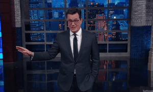 Stephen Colbert talking about Trump’s fake Sweden news.